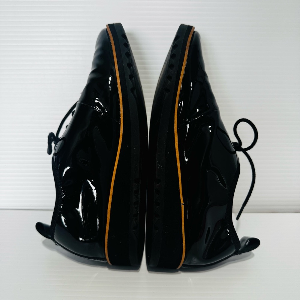 Eileen Fisher Eddie Black Patent Leather Modern Platform Oxfords Size 7 - Picture 10 of 14